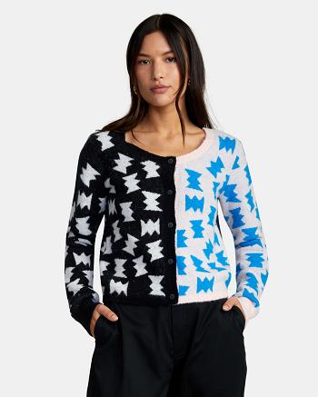Black Rvca LP x KLW Inverted Cardigan Women's Sweaters | SUSNY26754