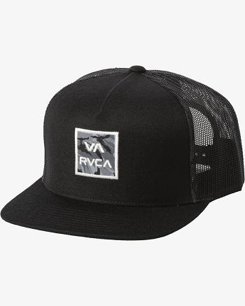 Black Rvca VA All The Way Print Trucker Men's Hats | MUSFT81925