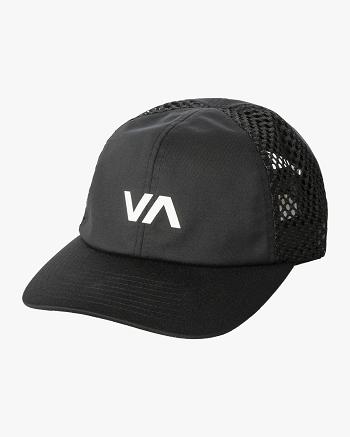 Black Rvca Vent Strapback Men's Hats | USICD19396