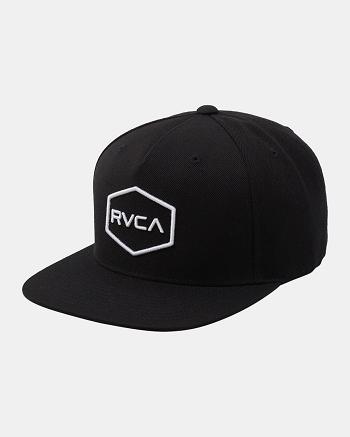 Black/White Rvca Commonwealth Snapback Men's Hats | USZPD16175