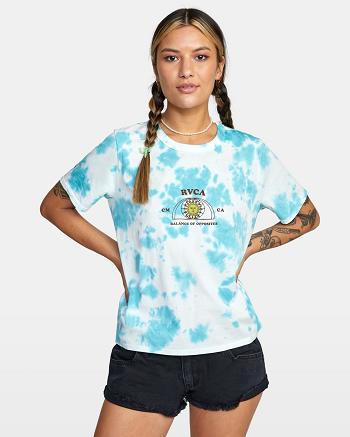 Blue Tie Dye Rvca West Tie-Dye Crop Women's T shirt | EUSHC32952