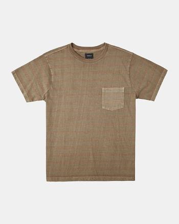 Dark Khaki Rvca PTC Stripe T-Shirt Men's Short Sleeve | FUSHY73055