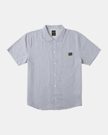 Deja Blue Rvca Dayshift Stripe II Short Sleeve Men's T shirt | MUSFT77452