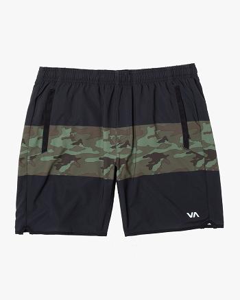 Green Camo Black Rvca Yogger Stretch Elastic 15 Boys' Shorts | USEAH88151