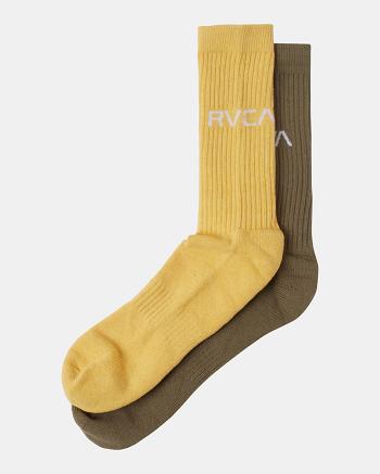 Green Rvca 2 Pack Basic Logo Crew Men's Socks | BUSSD52340