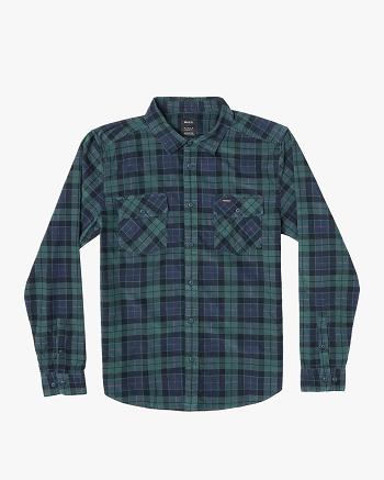 Hunter Green Rvca Blues Walk Cord Long Sleeve Boys' Shirts | ZUSNQ99530