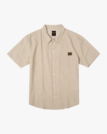 Khaki Rvca Dayshift Stripe II Short Sleeve Men's T shirt | GUSUC23918