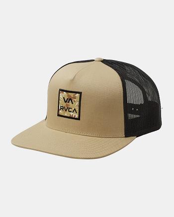 Khaki Rvca VA All The Way Print Trucker Men's Hats | USZDE75757