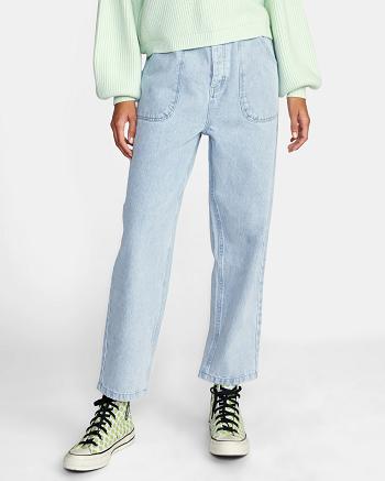 Light Vintage Wash Rvca Scrunchie Denim Pants Women's Jeans | XUSBH41875