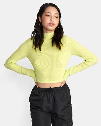 Lime Yellow Rvca Après Long Sleeve Crop Top Women's Sweaters | USCIF53633