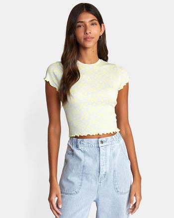 Lime Yellow Rvca Classmate Crop Women's T shirt | USZDE68211