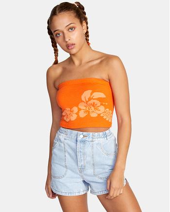 Mandarin Rvca Motives Tube Top Women's Sweaters | USQCS11104