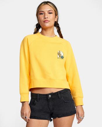 Marigold Rvca Oasis Crewneck Sweatshirt Women's Loungewear | USDYB37786