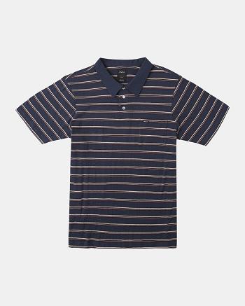 Moody Blue Rvca Cassady Stripe Polo Men's T shirt | XUSBH59298
