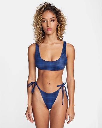 Moody Blue Rvca Plaid City Women's Bikini Tops | SUSNY97165