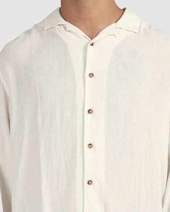 Natural Rvca Beat Long Sleeve Button-Down Men's T shirt | PUSER81022