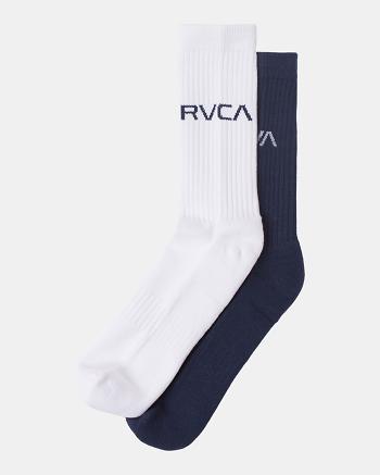 Navy Rvca 2 Pack Basic Logo Crew Men's Socks | USCVG79656