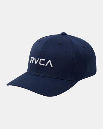 Navy Rvca Flex Fit Men's Hats | ZUSNQ17226