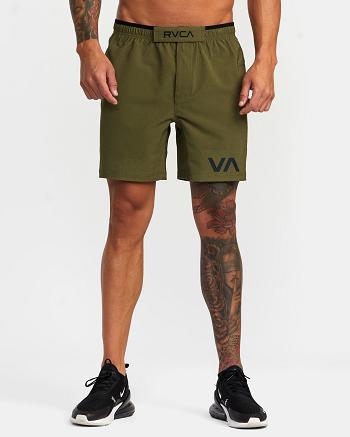 Olive Rvca Grappler Elastic 17 Men's Shorts | XUSBH23447