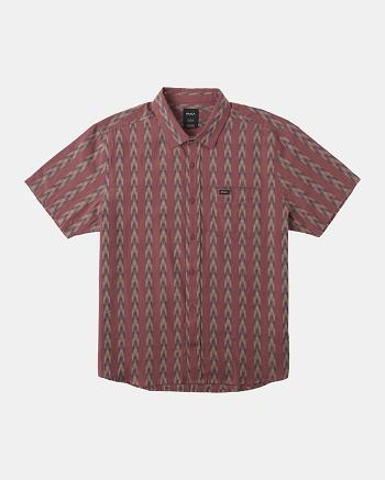Oxblood Red Rvca Upwards Ikat Short Sleeve Men's T shirt | ZUSMJ52989