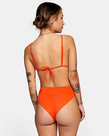 Red Orange Rvca High-Rise Cheeky Women's Bikini Bottoms | GUSEC23193