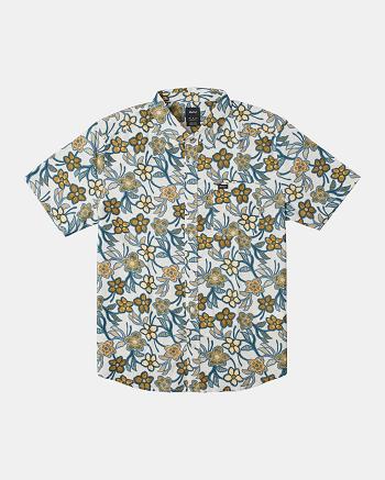 Silver Bleach Rvca Evening Floral Men's T shirt | TUSPQ52087