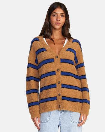Tobacco Rvca Here We Are Cardigan Women's Sweaters | XUSBH40751