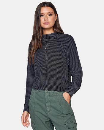 True Black Rvca New Wave Knit Women's Sweaters | USCIF91609