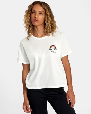 Vintage White Rvca Rainbow Connection Women's T shirt | YUSVQ87430