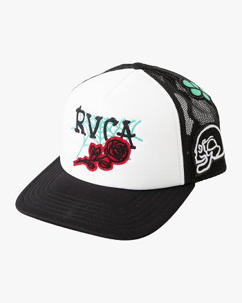 White/Black Rvca Oblow Trucker Men's Hats | XUSBH73943