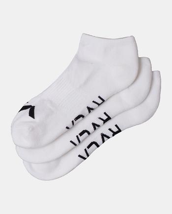 White Rvca 3 Pack Sport Logo Super No-Show Men's Socks | TUSWZ96188